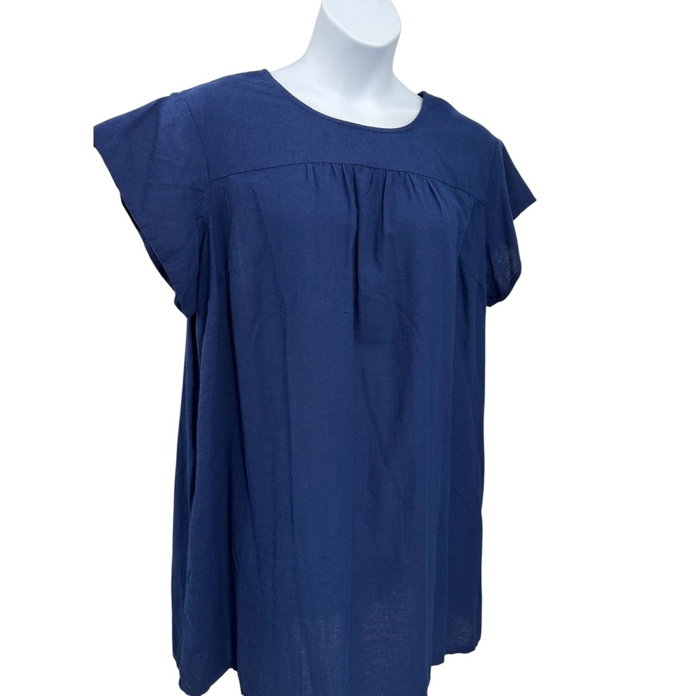 St Johns Bay A-Line Dress Short Flutter Sleeve Navy Blue Linen Blend Size 2X NWT